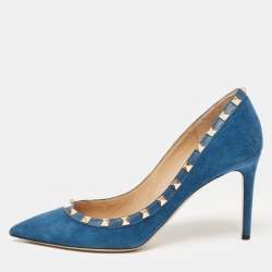 Pre Owned Valentino Blue Suede Rockstud Pumps Size 40