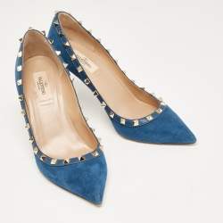 Pre Owned Valentino Blue Suede Rockstud Pumps Size 40