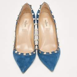 Pre Owned Valentino Blue Suede Rockstud Pumps Size 40