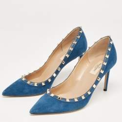 Pre Owned Valentino Blue Suede Rockstud Pumps Size 40