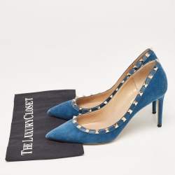 Pre Owned Valentino Blue Suede Rockstud Pumps Size 40