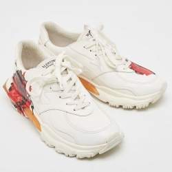 Pre Owned Valentino x Undercover White Leather Chain Rose Print Bounce Sneakers Size 40