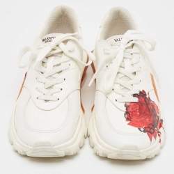 Pre Owned Valentino x Undercover White Leather Chain Rose Print Bounce Sneakers Size 40