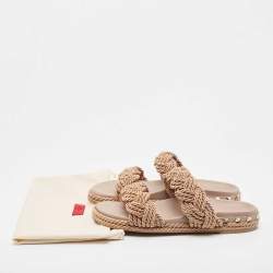 Pre Owned Valentino Pink Rope Rockstud Flat Slides Size 41