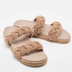 Pre Owned Valentino Pink Rope Rockstud Flat Slides Size 41