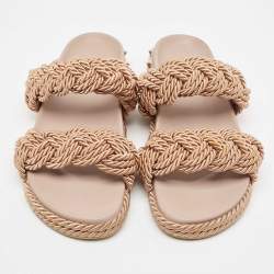 Pre Owned Valentino Pink Rope Rockstud Flat Slides Size 41