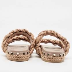 Pre Owned Valentino Pink Rope Rockstud Flat Slides Size 41