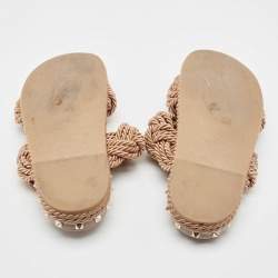 Pre Owned Valentino Pink Rope Rockstud Flat Slides Size 41