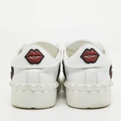 Pre Owned Valentino White/Black Leather and Suede Kiss Me Sneakers Size 39