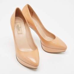 Pre Owned Valentino Beige Patent Leather Platform Pumps Size 38
