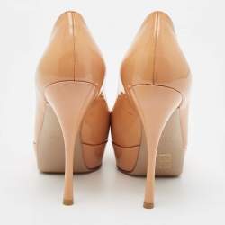 Pre Owned Valentino Beige Patent Leather Platform Pumps Size 38