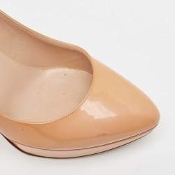 Pre Owned Valentino Beige Patent Leather Platform Pumps Size 38