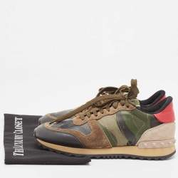 Pre Owned Valentino Multicolor Camo Print Leather and Canvas Rockrunner Sneakers Size 37