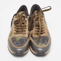 Pre Owned Valentino Multicolor Camo Print Leather and Canvas Rockrunner Sneakers Size 37