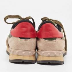 Pre Owned Valentino Multicolor Camo Print Leather and Canvas Rockrunner Sneakers Size 37