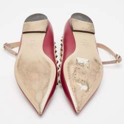 Pre Owned Valentino Burgundy/Beige Leather Rockstud Ballet Flats Size 38.5