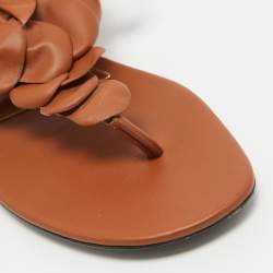 Pre Owned Valentino Brown Leather Flower Applique Ankle Tie Thong Flat Sandals Size 39