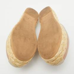 Pre Owned Valentino Dusty Pink Leather Escape V logo Espadrille Platform Mules Size 37