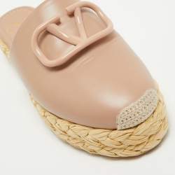 Pre Owned Valentino Dusty Pink Leather Escape V logo Espadrille Platform Mules Size 37