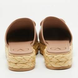 Pre Owned Valentino Dusty Pink Leather Escape V logo Espadrille Platform Mules Size 37