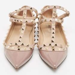 Pre Owned Valentino Old Rose Patent and Leather Rockstud Ballet Flats Size 38