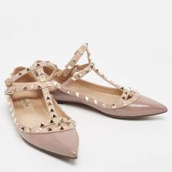 Pre Owned Valentino Old Rose Patent and Leather Rockstud Ballet Flats Size 38