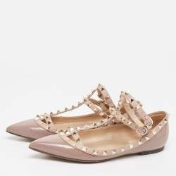 Pre Owned Valentino Old Rose Patent and Leather Rockstud Ballet Flats Size 38