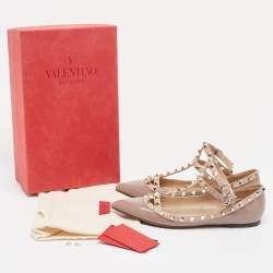 Pre Owned Valentino Old Rose Patent and Leather Rockstud Ballet Flats Size 38
