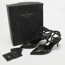 Valentino Black Leather Rockstud Ankle Strap Pumps Size 37.5