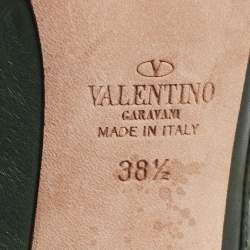 Pre Owned Valentino Green Leather Rolling Rockstud Ankle Strap Pumps Size 38.5