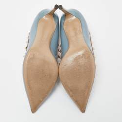 Pre Owned Valentino Blue/Beige Patent and Leather Rockstud Pumps Size 39