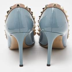 Pre Owned Valentino Blue/Beige Patent and Leather Rockstud Pumps Size 39