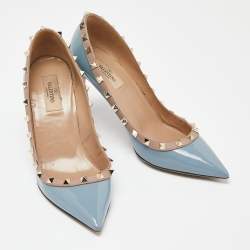 Pre Owned Valentino Blue/Beige Patent and Leather Rockstud Pumps Size 39