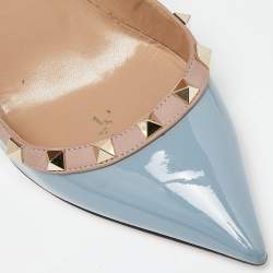 Pre Owned Valentino Blue/Beige Patent and Leather Rockstud Pumps Size 39