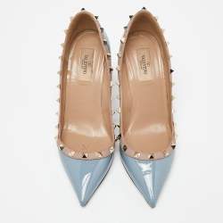 Pre Owned Valentino Blue/Beige Patent and Leather Rockstud Pumps Size 39