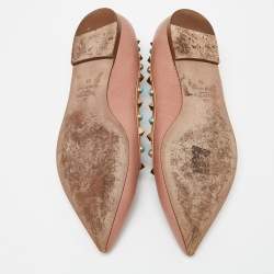 Pre Owned Valentino Beige Leather Rolling Rockstud Ballet Flats Size 39