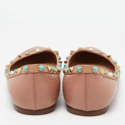 Pre Owned Valentino Beige Leather Rolling Rockstud Ballet Flats Size 39