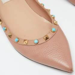 Pre Owned Valentino Beige Leather Rolling Rockstud Ballet Flats Size 39