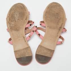 Pre Owned Valentino Pink Leather Rockstud Slide Flats Size 40