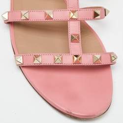 Pre Owned Valentino Pink Leather Rockstud Slide Flats Size 40