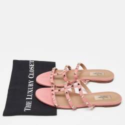 Pre Owned Valentino Pink Leather Rockstud Slide Flats Size 40