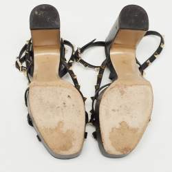 Valentino Black Leather Rockstud Platform Ankle Strap Sandals Size 41