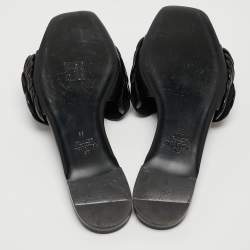 Pre Owned Valentino Black Leather 03 Rose Edition Atelier Flat Slides Size 39