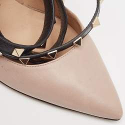 Pre Owned Valentino Dusty Pink/Black Leather Rockstud Ankle Wrap Pumps Size 38