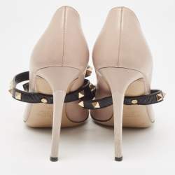 Pre Owned Valentino Dusty Pink/Black Leather Rockstud Ankle Wrap Pumps Size 38