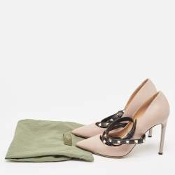 Pre Owned Valentino Dusty Pink/Black Leather Rockstud Ankle Wrap Pumps Size 38