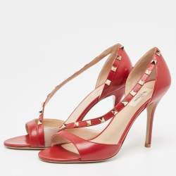 Valentino Dark Red Leather Rockstud Sandals Size 40