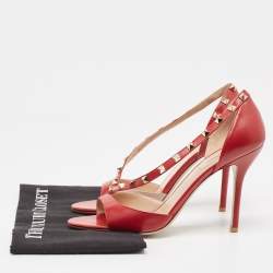 Valentino Dark Red Leather Rockstud Sandals Size 40