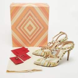 Pre Owned Valentino Multicolor Leather Rockstud Strappy Pointed Toe Pumps Size 39