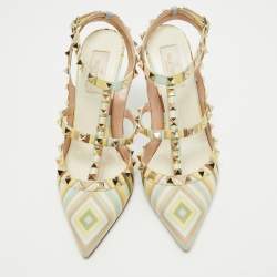 Pre Owned Valentino Multicolor Leather Rockstud Strappy Pointed Toe Pumps Size 39